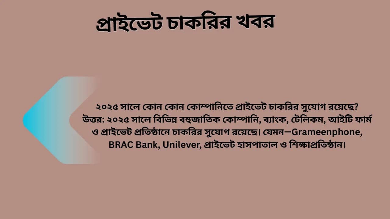 প্রাইভেট চাকরির খবর ২০২৫ : নিয়োগ বিজ্ঞপ্তি ও আপডেট